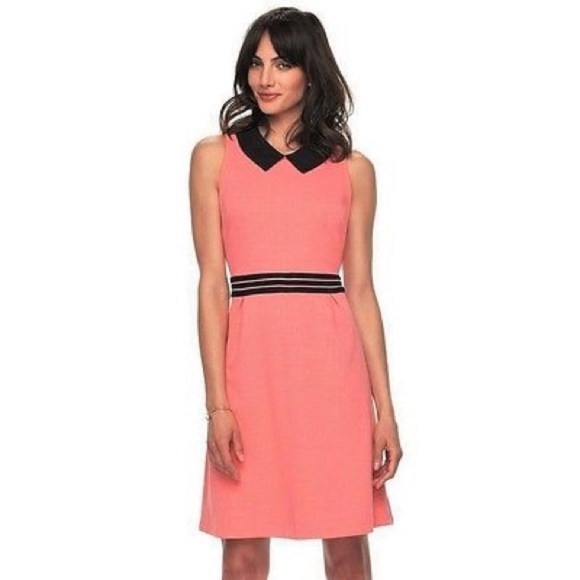 ELLE Dress Pleated Fit & Flare Retro Sleeveless Coral Black Small - Picture 1 of 5